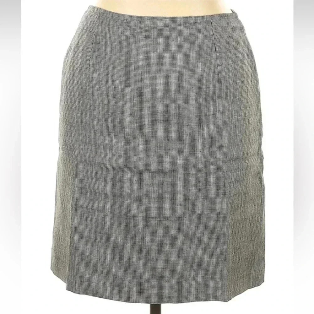 Vintage Talbots Grey & Black Plaid 100% Irish Linen A-Line Skirt Women’s Size 14